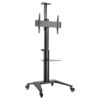 Spectra commercial-grade tilting mobile LCD display trolley with landscape and portrait 90 degree rotation, supporting 37 to 70 inch commercial LCD screens up to 70kg, featuring lockable heavy-duty castors.