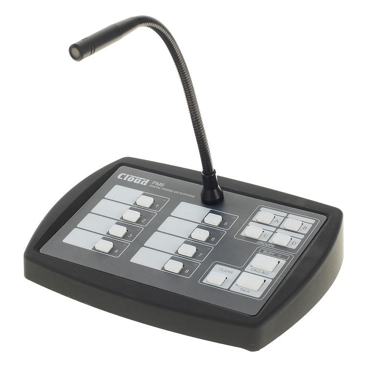 Cloud Electronics PM8EK Eight-Zone Digital Paging Microphone Cloud Electronics PM8EK eight-zone digital paging microphone with gooseneck mic and numbered zone select buttons.