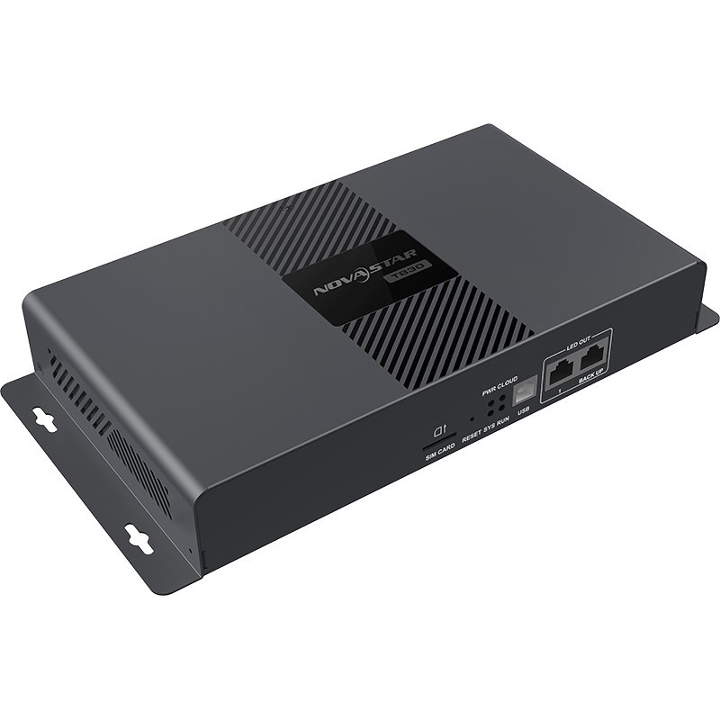 NovaStar Taurus TB30 – Front Angle View NovaStar Taurus TB30 media player shown at an angle, displaying its front panel LED output ports and branded top cover.