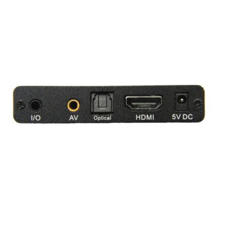 Rear connection panel of the Sprite 4K UHD media player, showing I/O, AV, optical, HDMI, and 5V DC ports.