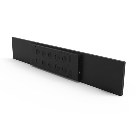 Rear panel of a 76-inch ultra-wide stretched bar display, showing ventilation grilles and rear connectivity ports.