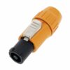 Open connection end of IP65 waterproof power‑in connector, showing black socket housing and orange locking sleeve.