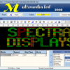 Screenshot of Multimedia LED 2006 control software, showing font, colour, animation and scheduling settings for programming LED displays.