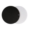 Black corrosion-resistant ZeroEdge magnetic ceiling grille for the Cloud CS-C4H bathroom in-ceiling speaker, shown alongside the white variant.