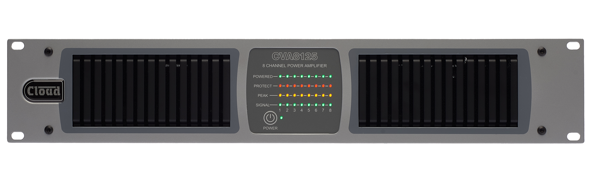 Cloud CVA8125 8-channel rack-mounted power amplifier with digital DSP.
