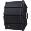 Black TOA HX-5B compact variable dispersion line array speaker, showing four modules with dispersion angle adjustment brackets.
