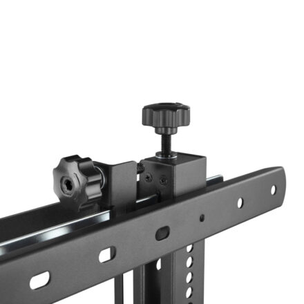 Close-up of the micro-adjustment knobs on the LC1346T video wall mounting bracket, used for fine horizontal and depth alignment of individual panels.