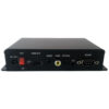 Rear panel of the MP1K HD signage media player, showing power, HDMI, audio, CVBS, optical, I/O, and RS485 connections.