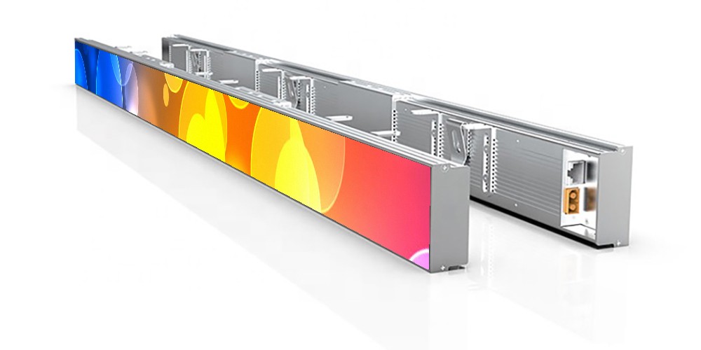 Full Colour MiniCOB LED Display MiniCOB slimline LED display module showing full-colour output alongside its rear connector panel.