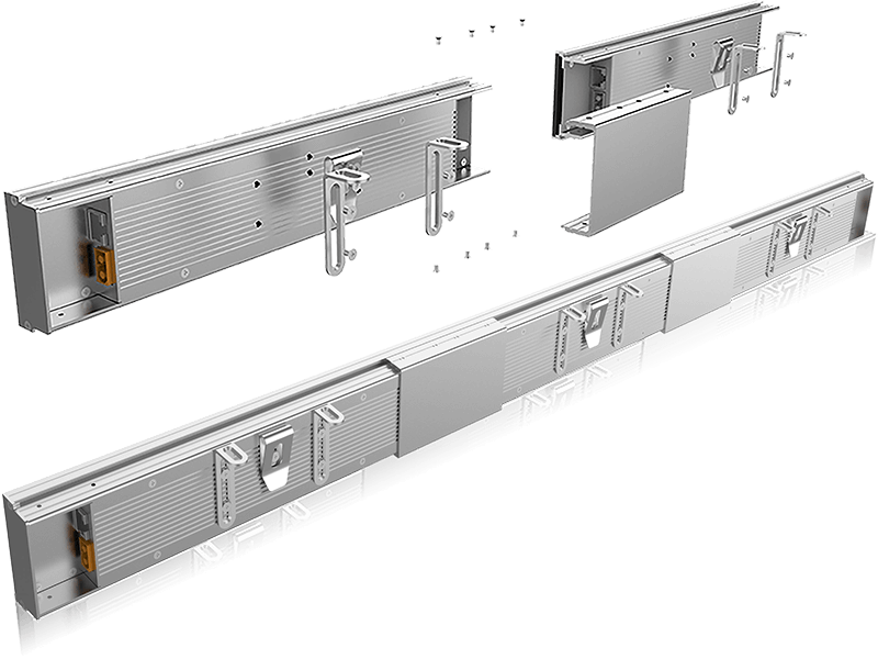 MiniCOB LED Display – Module Assembly Rear view of multiple MiniCOB LED display modules, showing mounting brackets and connector housings used to join units together.
