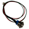 Metal push-button switch with connector cable, used as a non-illuminated external trigger accessory for MP1K media players.