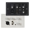 Cloud LM‑2 active line/mic input plate shown in both black and white finishes.