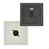 Cloud XLR‑M1 wall plate shown in both white and black finishes, fitted with a male 3‑pin XLR connector.